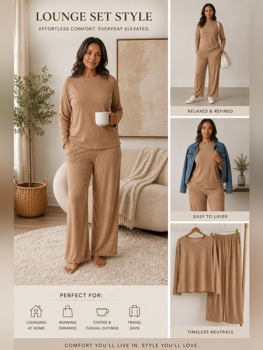 UVN Women’s Cozy 2PC Lounge Pajama Set - Camel -NWT